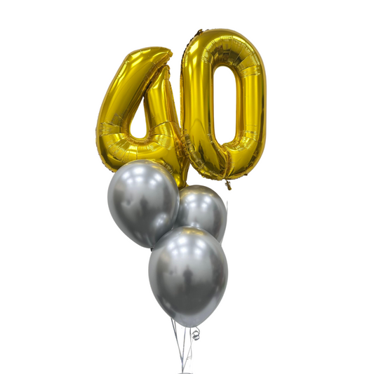 Golden 40th Birthday Balloons with Silver Accents