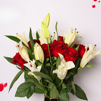 Luxurious Bloom (Red Rose & White Lillies Centerpiece)