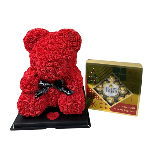 Romantic Valentine’s Rose Bear with chocolate pack