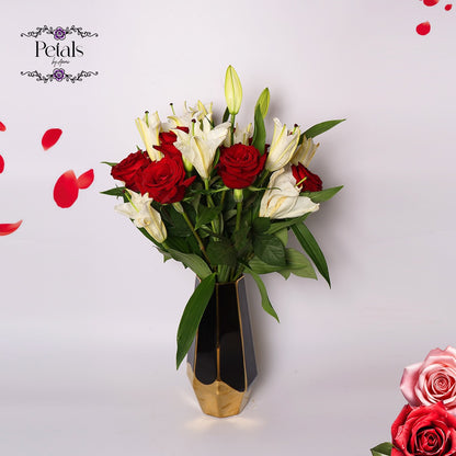 Luxurious Bloom (Red Rose & White Lillies Centerpiece)